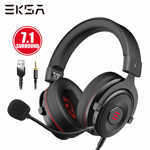 EKSA-auriculares con cable para videojuegos cascos con sonido envolvente E900 PRO, micrófono con cancelación de ruido, para PC/Xbox/PS4, 7,1 ► Foto 1/6