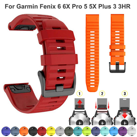 Correa de silicona para relojes Garmin Fenix, repuesto de correa de silicona inteligente para relojes Garmin Fenix 6 6S 6X Pro 5 5X Plus 3 3 HR Forerunner 935, correa de 20 22 26mm ► Foto 1/6