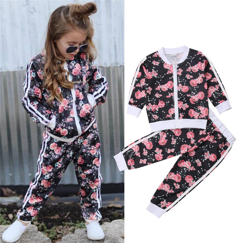 Conjunto de ropa para niña de 3 a 7 años, chándal de otoño con estampado Floral de manga larga, sudadera, trajes con pantalones largos ► Foto 1/6