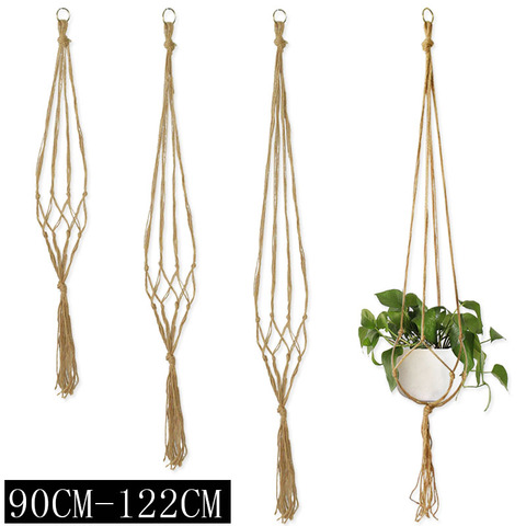 Maceta de 90-122cm hecha a mano para el hogar, bolsa de red trenzada, decoración Vintage, cesta colgante de plantas, cuerda anudada, colgador de plantas de jardín, bandeja para macetas ► Foto 1/6