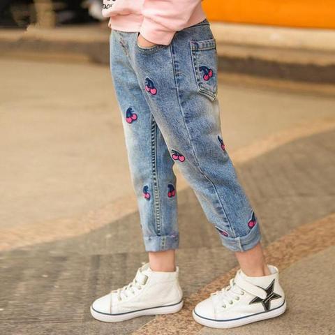 Pantalones vaqueros con estampado de cereza para niñas, jeans rasgados para niños de a 12 años, Otoño e Invierno - Historial de precios y revisión | Vendedor de AliExpress - Missmyth | Alitools.io