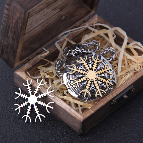 De acero inoxidable Vegvisir colgante, mezcla de Color oro collar de runas vikingo escandinavo nórdico vikingo collar de los hombres, regalo de Navidad ► Foto 1/6