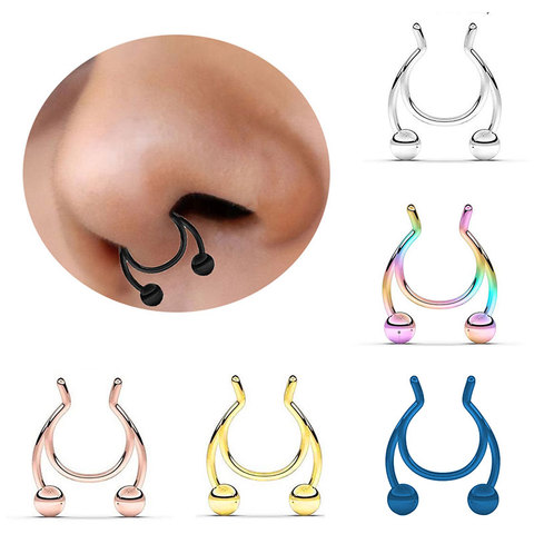 Piercing Nasal de acero inoxidable con forma de cuerno para hombre y niña, Piercing Nasal para el tabique, joyería Sexy para el cuerpo, sin perforación, 1 ud. ► Foto 1/6