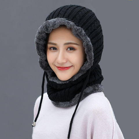 Simple mujer Skullies Beanies montar máscara cortaviento oído proteger pasamontañas sombreros de Invierno para mujer grueso cálido gorro de punto ► Foto 1/6