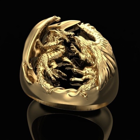 Anillo de Color dorado de Dragon Fight para hombre, accesorios de dedo grandes dominantes, joyería de cóctel, banda para fiesta ► Foto 1/4