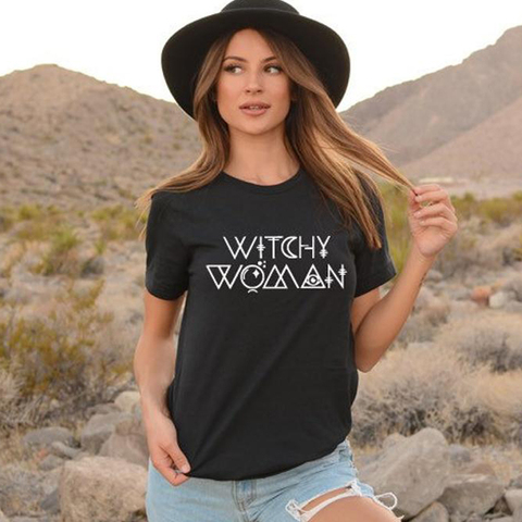 Witchy-Camiseta con estampado de Spellcaster para mujer, Camiseta divertida con estampado de gitana, Top a la moda para mujer, regalo de fiesta de bruja de Halloween, Camiseta ► Foto 1/6