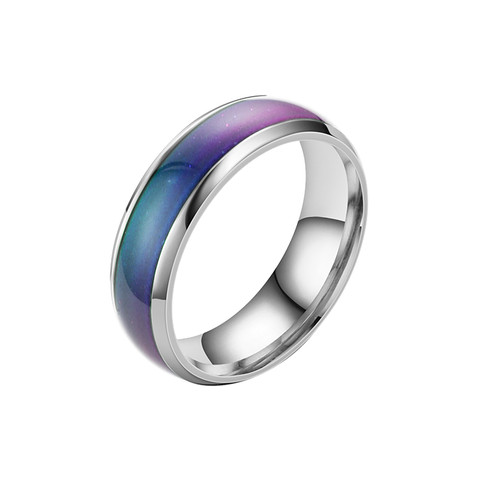 Anillo de acero inoxidable para mujer, cambio de color, estado de ánimo, temperatura emocional, sensible a la temperatura, lámpara de anillo vidriada de siete colores ► Foto 1/6