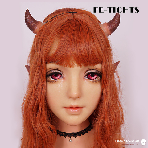 (ILIA +)Crossdress cabeza completa realista de silicona transgénero femenino Cosplay Anime Lolita oreja de elfo con máscara de demonio con cuerno ► Foto 1/1