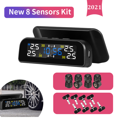 Kit de carga Solar inalámbrica Tpms, 8 sensores, cargador Solar HD Universal con alarma de presión de neumático de coche, pantalla de sistema de Monitor, novedad de 2022 ► Foto 1/6