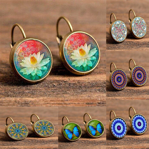 Pendientes colgantes de flor bohemios para mujer, joyería Vintage, aretes redondos con patrón geométrico ► Foto 1/5