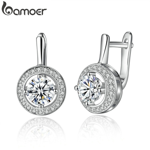 BAMOER nueva llegada Color plata forma redonda llena de amor pendientes colgantes para mujer joyería de moda YIE106 ► Foto 1/5