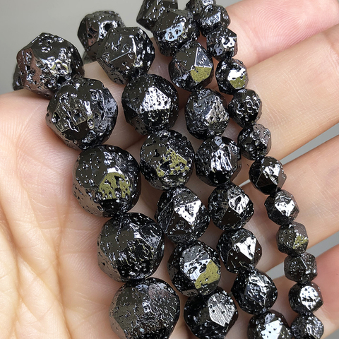 Faceteadas naturales piedra de Lava volcánica perlas Chapado en negro cuentas espaciadoras sueltas para fabricación de joyería DIY pulsera 15 ''6 8mm 10mm 12mm ► Foto 1/6