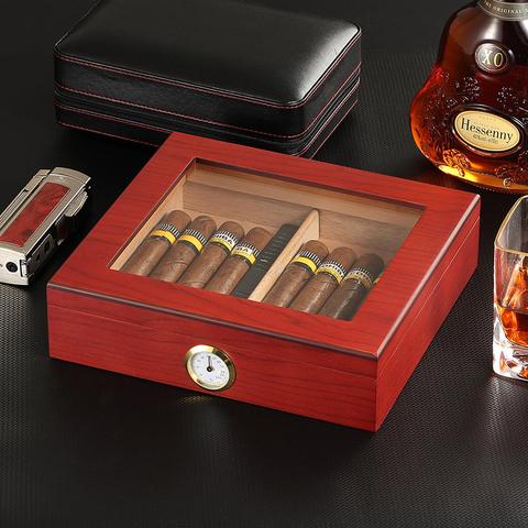 Madera de cedro de cigarro Humidor caja con humidificador higrómetro Humidor caja de vidrio humidores 20-30 COHIBA puros ► Foto 1/6