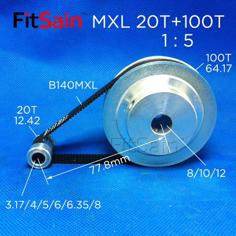 Fitsain-mxl-Motor paso a paso de rueda sincrónico, 20T + 100T, 1:5 de ancho, 10mm, reducción de engranajes de polea ► Foto 1/6
