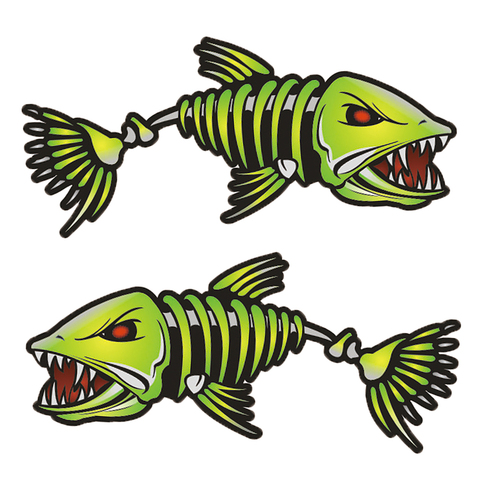 2 piezas de pescado dientes boca pegatinas esqueleto pegatinas de peces pesca barco Canoa Kayak gráficos Accesorios ► Foto 1/6