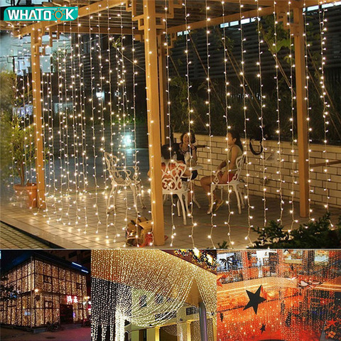 Cortina de luces LED de 12m x 2m, de carámbanos guirnalda de luces, 960 LED de hadas, iluminación de Navidad para interiores y exteriores, boda, Fiesta en casa, decoración de jardín ► Foto 1/6