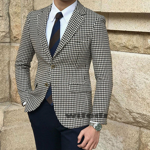 Pata de gallo de Blazer Casual de hombre de una sola pieza chaqueta traje de hombre con corte Slim fit Hombre abrigo de ropa de moda nueva llegada ► Foto 1/6