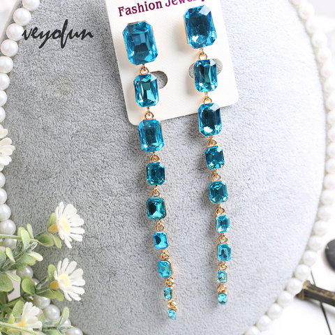 Veyofun-pendientes colgantes de cristal para mujer, aretes largos, forma cuadrada, ZA, caída elegante, joyería, 2022 ► Foto 1/6