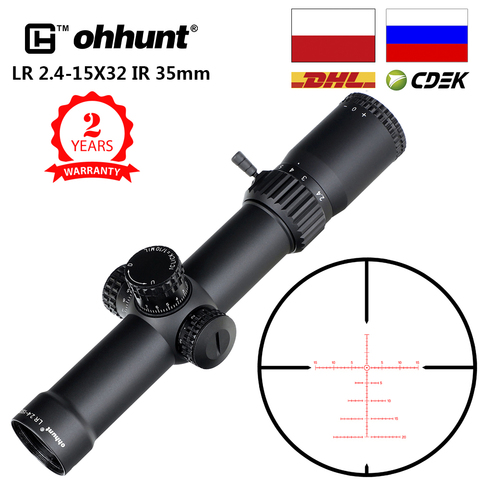 Ohhunt-mira telescópica compacta para rifle de caza, visor de retícula grabada de vidrio, con iluminación roja, giros de reinicio de bloqueo, modelo LR 2,4-15X32 IR, 35mm ► Foto 1/6