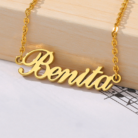 Collares de nombre personalizados para hombres y mujeres, cadena de acero inoxidable de Color oro rosa y plata, colgante con placa con nombre, joyería ► Foto 1/6