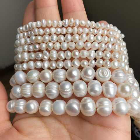 Perlas blancas naturales de agua dulce AA +, cuentas sueltas redondas irregulares para fabricación de joyas, pendientes, pulsera de mujer, collar, horquilla ► Foto 1/6