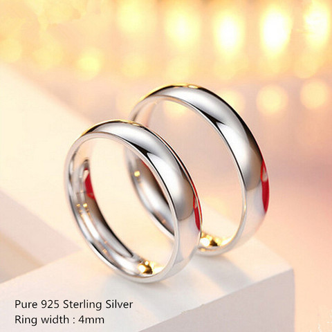 Buyee-anillo clásico de Plata de Ley 925 pura para parejas, conjuntos de anillos de boda sencillos y lisos de 4mm, joyería para hombre y mujer ► Foto 1/6