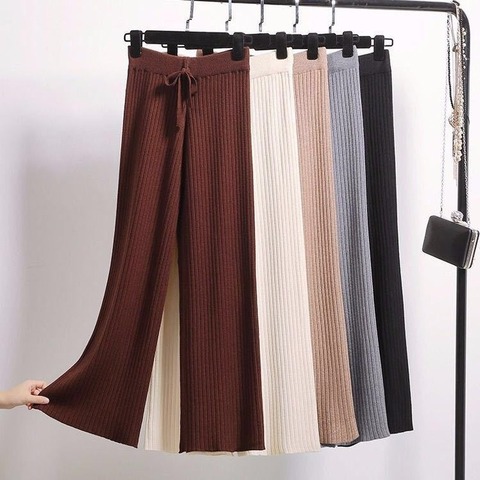 Pantalones de pierna ancha de punto para mujer, pantalón Retro informal, holgado, de cintura alta, para otoño e invierno, 2022 ► Foto 1/1