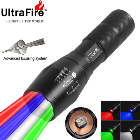 UltraFire-linterna táctica multifuncional, luz LED Multicolor con zoom, 4 colores en 1, para caza y pesca ► Foto 1/6