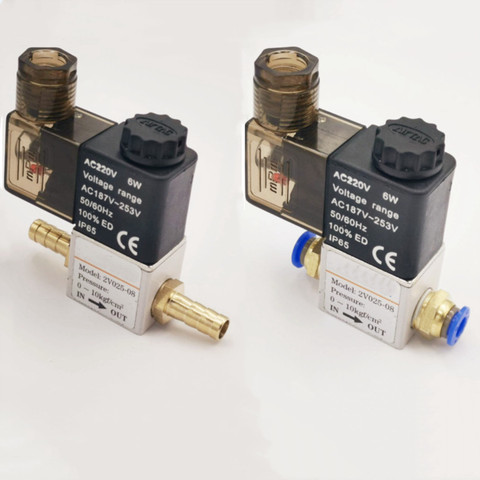 Válvula Solenoide eléctrica neumática, 12V, 24V, 220V, 2 posiciones, 2 puertos, válvula magnética de aire normalmente cerrada, 6mm, 8mm, espiga para manguera ► Foto 1/6