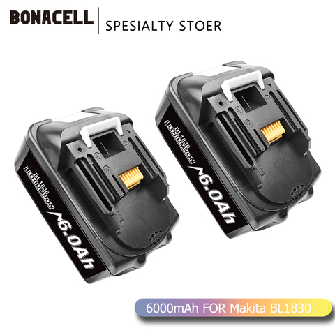 Bonacell-Batería recargable BL1860, pila de ion litio con recarga para Makita, con diferencia de potencial de 18 V, corriente de 6000mA, modelos BL1840, BL1850, BL1830, BL1860B, LXT, 400, L70 ► Foto 1/6