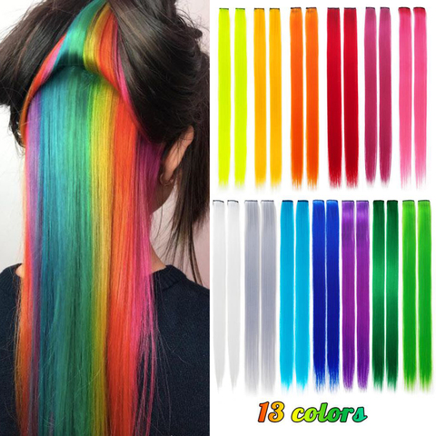 La moderna 10 unids/lote largo sintético único Clip en extensiones de cabello de una pieza 20cm Arco Iris Color pelo para las mujeres ► Foto 1/6