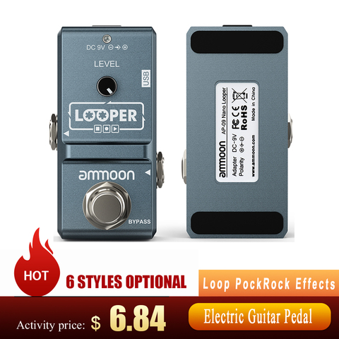 ¡Ammoon Nano bucle PockRock Pedal de efecto guitarra eléctrica Looper Bypass verdadero Efecto reverb inversa Pedal de efectos de guitarra adaptador caliente! ► Foto 1/6