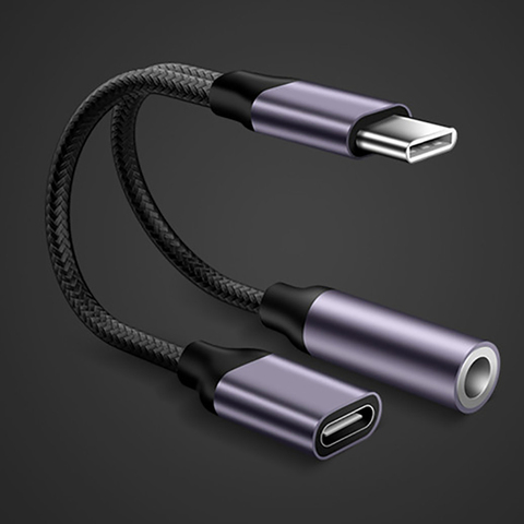 Adaptador de Audio de carga tipo C a 3,5mm, separador de auriculares USB C 2 en 1, Cable de Audio auxiliar para Xiaomi 6, 8, Mix 2s, Huawei Mate10, P20 pro ► Foto 1/6