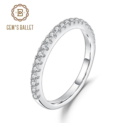 GEM'S BALLET-Anillo de Plata de Ley 925 para mujer, sortija de boda de media eternidad, anillo de moissanita Real para mujer, joyería fina de color EF de 1,5mm ► Foto 1/6