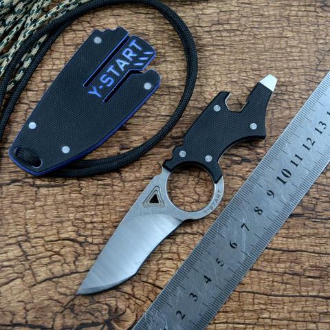 Y-START-cuchillo multiusos MK5002 para acampada al aire libre, cuchilla fija D2 para caza, con funda G10 ► Foto 1/6