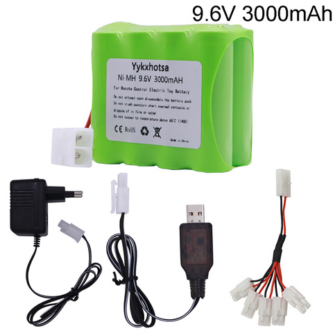 Batería de NI-MH de 9,6 V y 3000mAh, enchufe Tamiya con cargador USB para juguetes RC, juguetes eléctricos, instalaciones de iluminación de seguridad, batería AA de 9,6 v ► Foto 1/6