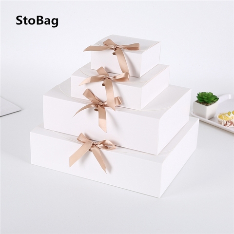 StoBag-Caja de regalo blanca/Kraft/negra, suministros para eventos y fiestas, embalaje de boda, cumpleaños, Chocolate, caramelo, Hnadmade, 5 uds. ► Foto 1/6