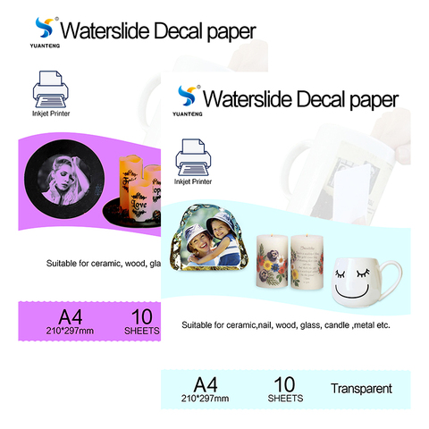 (20 unids = 10 claro + 10 blanco) de diapositivas de agua de inyección de tinta de papel de calcomanía PAPEL DE A4 tamaño de impresión de papel de transferencia de papel de tobogán de agua papel de calcomanía para placa ► Foto 1/5