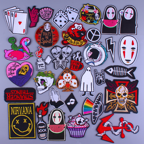 Parche de calavera Punk para ropa, parches bordados de rayas de Anime de dibujos animados para ropa, planchado, insignia para ropa, camiseta DIY ► Foto 1/6