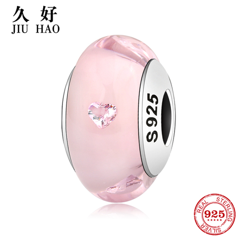 100% auténtica Plata de Ley 925 corazón Rosa cuentas de cristal de Murano se adaptan a la joyería Original de la pulsera de los encantos de Pandora ► Foto 1/5