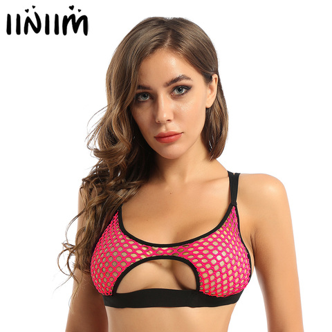 Camiseta de malla con cuello Halter para mujer, Top corto elástico con tirantes finos entrecruzados ► Foto 1/5