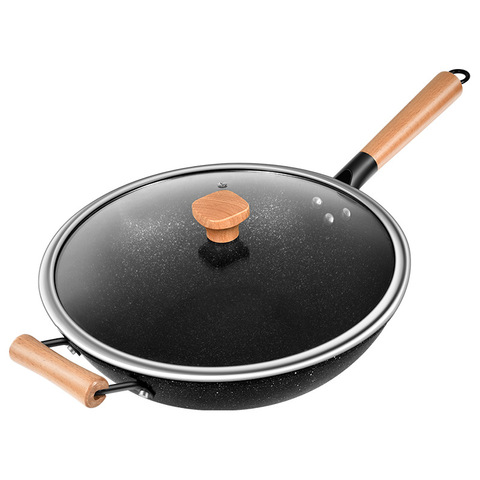 Aiwill-Olla antiadherente de piedra medicinal Wok para el hogar, cocina plana, 32CM ► Foto 1/6