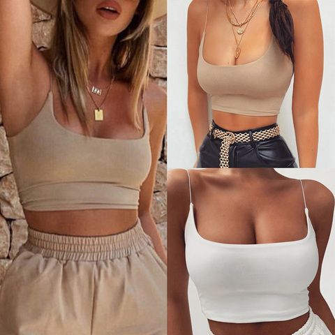 Camiseta de tirantes de verano para mujer, tops sin mangas de algodón, corpiño sin relleno, sujetador bandeau, top sin costuras ► Foto 1/6