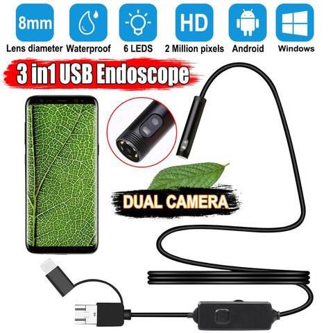 Endoscopio de doble lente para teléfono Android, cámara de endoscopio de doble lente, 2MP, 2022 P HD, 8mm, ip67, USB C, cámara con boroscopio de luz Led, 1080 ► Foto 1/6