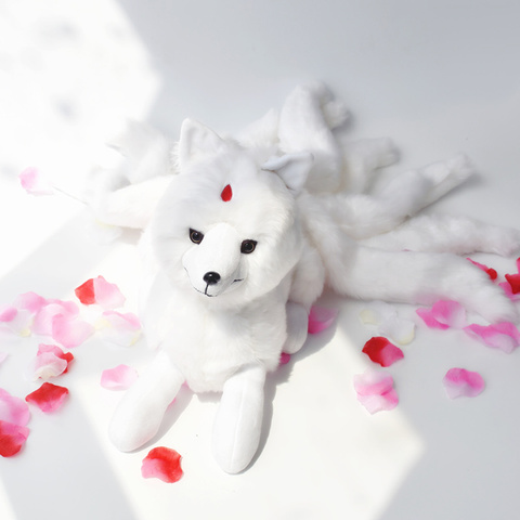 Super lindo blanco suave rojo nueve colas zorro juguete de felpa animales de peluche zorro de nueve colas Kyuubi Kitsune muñecos creativos regalos para niñas ► Foto 1/6