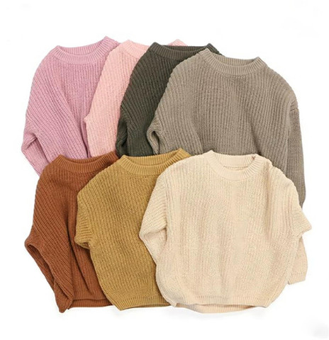 Suéter de manga larga tejido para bebé recién nacido, ropa de manga larga para otoño e invierno, sólido, suelto, Tops informales, 9M-5Y, novedad ► Foto 1/6