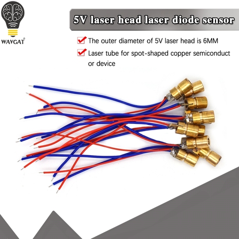 WAVGAT-Módulo de diodo de punto láser, 5V, 650nm, 5mW, punto láser rojo, cabeza de cobre, Mini puntero láser, 10 Uds. ► Foto 1/6