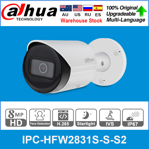 Dahua-IPC-HFW2831S-S-S2 Original de 8MP 4K POE ranura para tarjeta SD H.265 + 30M IR IVS Onvif IP67 Starlight Mini Bullet Cámara IP de red ► Foto 1/6