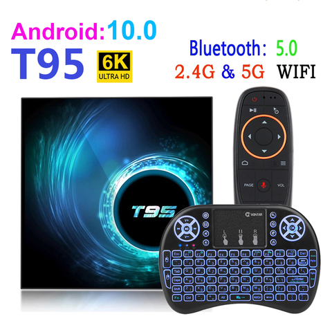 Android 10 T95 Dispositivo de Tv inteligente Youtube HD 6K 2,4G y 5G Wifi 4GB 32GB 64GB Google asistente de voz Bluetooth receptor de TV reproductor de medios ► Foto 1/6