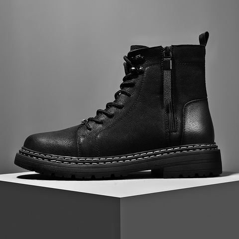 Botas Vintage de cuero genuino para hombre, botines con cremallera lateral, zapatos informales de cuero, botas de lujo cómodas para exteriores ► Foto 1/6